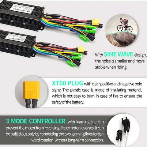 26A Sine Wave Brushless Controller With CS866 Mini Color LCD Display And Throttle For 36V 48V 52V E Bikes Scooters And Mountain Bikes 500W 800W Motors Self Learning Learn Phase Angle And Direction Compatible With Hall And Hall Free Motors