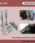 Outboard Jack Plate Bolt Kit for Smooth Rock Solid Mounting to Plate Replaces OEM BK1DP 02 1729, shown with application examples