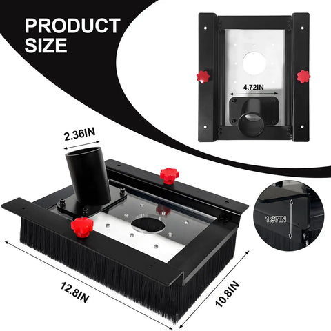 Top view of Dust Collection Hood For Slab Flattening Router Slide And Skid Captures 95 Percent Of Wood Dust with dimensions shown