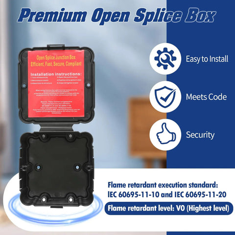 Open Splice Junction Box 1 Pack With Cover, DIY Friendly Quick Install For Open Splices, Five Second Setup, Electrical Wire Junction Box Made From Flame Retardant Polypropylene, V0 Rated