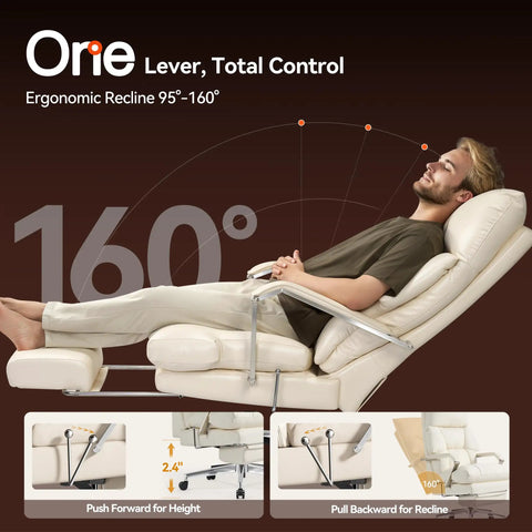 Man reclining in 160 Degree Reclining Office Chair With Footrest Ultra Plush Cloud Cushion, showcasing ergonomic features.