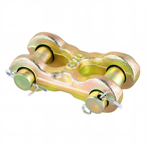 Eight Pack Three Eighths Inch Twin Clevis Links Zinc Plated G70 Forged Chain Repair Connectors For Truck And Trailer Safety Chains, 6600 Lb Working Load Limit, Beefy Heavy Duty Alloy Steel Construction close-up