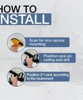 Installation guide for Two Kayak Ceiling Rack For Garage Storage, shows mounting and positioning of overhead rack.