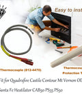 Front view: replacement thermocouple with braided lead and white protection tube for Quadrafire Castile CAB50 (812-4470).