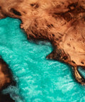 Close-up view of the wood and turquoise resin detail on the 16 Inch Turquoise Epoxy Resin Lazy Susan Wood Turntable Organizer.
