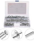 Heavy Duty Aluminum Blind Rivet Kit With Flange Flat Head Open End Long 140-Piece Assortment in a clear case