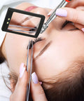 LED Mirror Inspection Set Must Have Two Piece Telescoping Round And Square Mirrors With Bright LED Light Ideal For Vehicle Maintenance And Small Part Checks Eyelashes And Mouth Compact Portable Great For Garage Toolbox Or Car in use for eyelash application