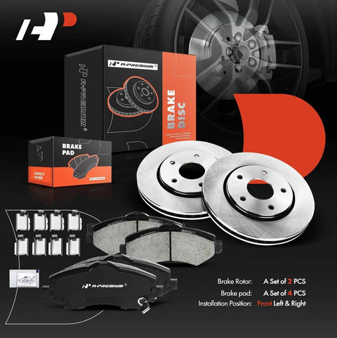 Beefed Up Front Vented Disc Brake Rotors And Ceramic Pads Kit For Chrysler Town And Country Grand Caravan 08 Through 16 Journey 09