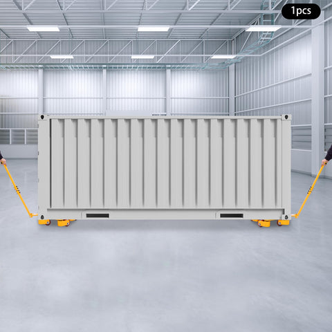 Heavy Duty 4 Ton Machinery Mover Skate Dolly With 5 PU Rollers And Easy Grip Handle moving a container in warehouse
