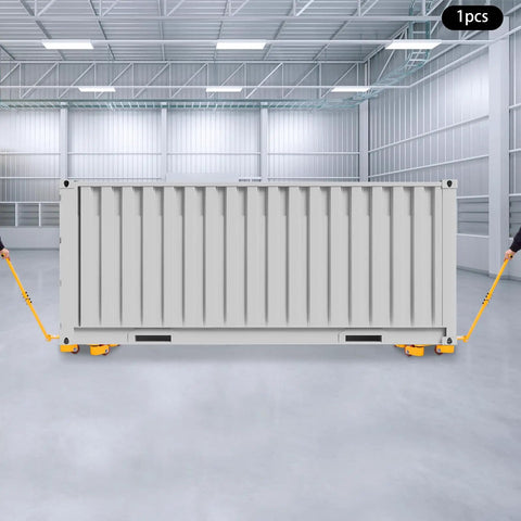 Heavy Duty Industrial Machinery Dolly Featuring Five Smooth Glide Polyurethane Rollers And Eight Thousand Eight Hundred Pound Load Capacity used to move a shipping container.