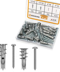 100 Pcs Zinc Self Drilling Drywall Anchors With 8 Stainless Steel Screws Kit displayed in open storage case