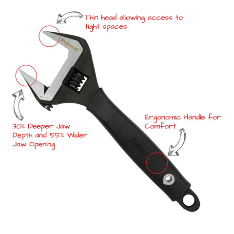 Heavy Duty Adjustable Wrench For Plumbing And Auto, Extra Wide Jaw Opening Up To 2.44 Inches, Super Slim Head For Tight Spots