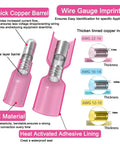 120 Piece Heat Shrink Bullet Wire Connectors Kit 22 10AWG Waterproof Male And Female Connectors in pink with copper barrel