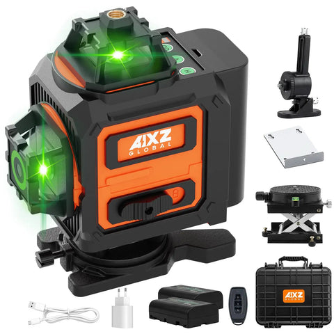 360 Self Leveling Laser Level With 4D Capabilities And 16 Green Lines, Pro Grade Tool with accessories, includes 2 lithium batteries