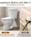 Comparison of toilet condition before and after installing Straight Up Upgrade Your Bath With These Slick Ceramic Toilet Bolt Covers.