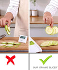 GProMe mandoline slicer, white with green accents; adjustable vegetable slicer for slicing zucchini.
