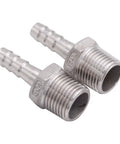 Two DERNORD stainless steel 3/8 in hose barb x 1/2 in NPT male pipe fittings