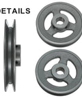Beefy Single Groove V Belt Sheave For 4L Or A Belts One-Eighth Inch Bore 5.45 Inch Outer Diameter Cast Iron Web Sheave Bored-To-Size With Standard Keyway And Hollow Head Set Screws Heavy Duty Wear-Resistant Drive Component side and front views