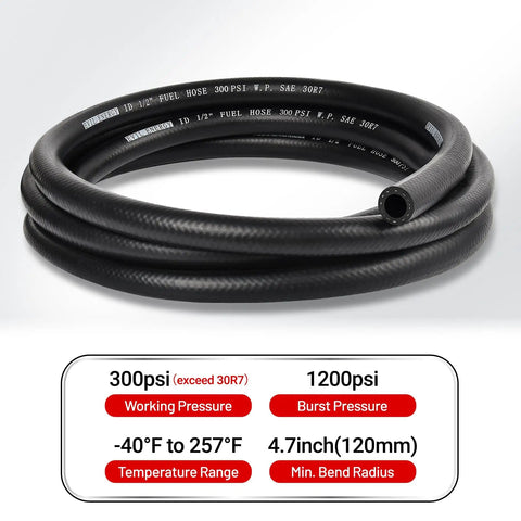 Coiled One Half Inch Fuel Hose Line With Push Lock SAE 30R7 NBR 15 Feet Heavy Duty Gas Diesel Oil Biodiesel Compatible