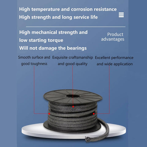 DRISSA expanded graphite braided packing on spool, 4x4 mm, 9.8 ft, black