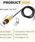 Photoelectric Sensor M18 Diffuse Reflection 7-30 Cm Detection Distance DC6-36 V 300 mA NPN NC with mounting bracket shown.