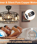 Industrial Matte Black 18 Inch Ceiling Fan With Remote And Lights Flush Mount Kitchen Ceiling Fan displayed in bedroom with timer features