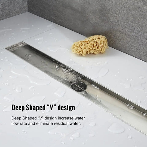 24 Inch Linear Shower Drain With Bar Pattern Grate Stainless Steel AISI 304 Built To Last Rustproof And Fast Drainage in shower