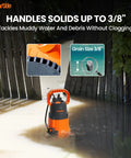 Go-To 1/3 HP Submersible Utility Pump With Auto Water Sensor and 2790 GPH High Flow, Portable Sump Drain for Flooded Basements, Yards, Hot Tubs, Ponds and Garden Draining, Dual Auto and Manual Modes handles 3/8-inch solids in muddy water