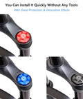 Front Fork Cap Suspension Cover Aluminum Alloy Valve Protector for Mountain and Road Bikes in black, red, and blue
