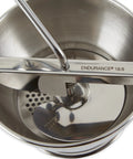 Mini Stainless Steel Food Mill With Transferless Design For Baby Food Sauces And Purees Fits On Wide Mouth Jars 5.5 Inch Diameter A Practical Kitchen Tool For Everyday Cooking And A Go To Pick showing close-up of milling mechanism.