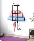 Matte Black No Fuss Wall Mount Camping Chair Storage Rack With Floating Shelf And Four Hooks For Garage Organization