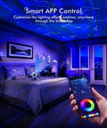 Galaxy Star Projector Night Light 4 In 1 With Bluetooth Speaker White Noise And App Control Aurora Sky Nebula Colorful Stars Moon Ceiling Projection For Bedroom Game Room And Adult Chill Vibe Decor showing app control in a bedroom.