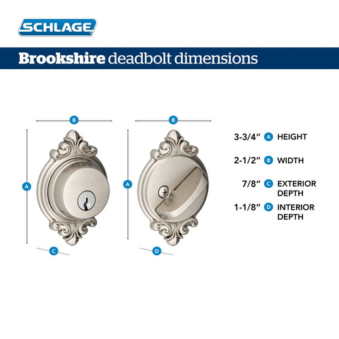 B60N BRK 716 Deadbolt With Brookshire Trim dimensions and design in aged bronze, keyed exterior entry, top tier security