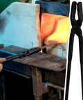 Badass Wolf Jaw And V Bit Tongs Set in use for forging, showing solid grip on metal heated in forge