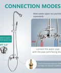 Wall Mount Outdoor Shower Kit With Handheld Spray, Double-Handle Exposed Shower, Chrome Finish, Solid Brass And SUS304 Stainless Steel Construction, Weatherproof, Corrosion Resistant, Winter-Friendly Drain System connection diagram