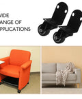 Zero Fuss One Point Five Inch Silent Swivel Casters for Furniture Cabinets and Drawers displayed near an orange chair and a gray sofa.