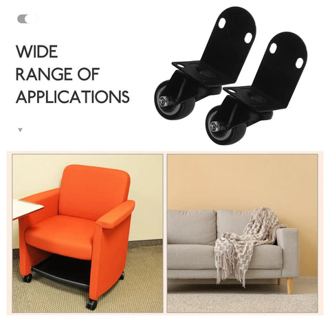 Zero Fuss One Point Five Inch Silent Swivel Casters for Furniture Cabinets and Drawers displayed near an orange chair and a gray sofa.