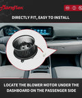 Heavy Duty Front Blower Motor For 2013 To 2016 Dodge Dart Tough Built HVAC Heating Fan Replacement Unit with installation detail.