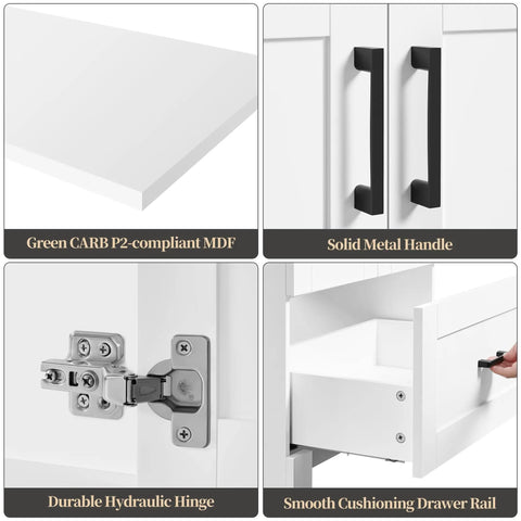 Instant Upgraded Vibes With This 24 Inch Bathroom Vanity Featuring A Built In Ceramic Sink Two Smooth Doors And One Spacious Drawer For Hassle Free Storage Modern White Cabinetry close-up of MDF top, durable hydraulic hinge, and smooth drawer rail
