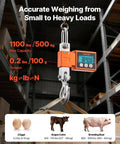 Digital Crane Scale 1100 Lbs 500 Kg Capacity With Cast Aluminum Case LCD Display hanging in warehouse