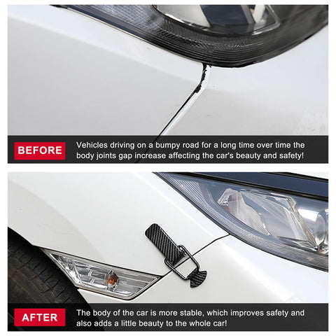 Car before and after using 4 Piece Car Bumper Clip Hasp Kit Universal Quick Release Fasteners for front bumper gap fix and safety