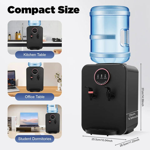 Hot And Cold Water Dispenser For Countertop 1.2 To 5 Gallon Capacity Top Loading Water Cooler For Office Desk Or Nightstand Black