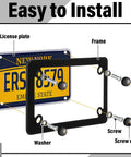Two Pack Stainless Steel Motorcycle License Plate Frames in Black Finish Heavy Duty Metal Plate Cover with Mounting Screws