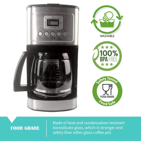 12 Cup Glass Replacement Carafe For Coffee Makers No-Hassle DCC-2200 DCC-2600 DCC-2800 DCC-3200 DCC-3200P1 With Black Handle