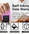 No Sweat Self Inking Date Stamp With Twelve Year Range And Clean Purple Base Quick Office Dater for fast marking on documents.