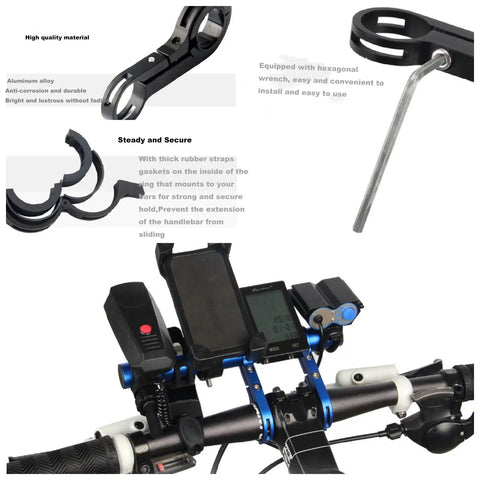 Bike Handlebar Extender With Dual Clamp Mount for extra space on your bar for lights GPS phone mounts speedometers bottle cages
