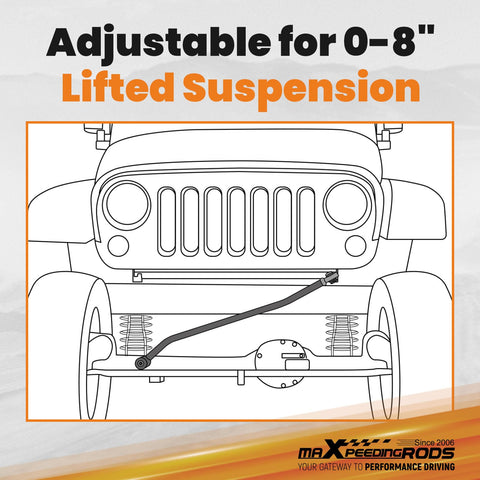Adjustable Front Forged Track Bar for Ford F-250/F-350 Super Duty 2005-2016, 0 to 8 Inch Lift Compatible, Heavy Duty Forged Steel Rod, Rust Resistant Finish, Precision Machined, Improves Steering Stability for Off Road and Towing, shown installed on lifted front suspension