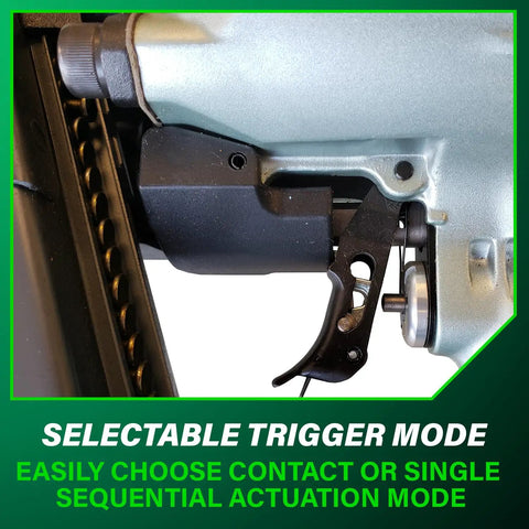 Close-up of selectable trigger on Beast Pro Grade Framing Nailer For Flooring And Roof Decking, Pneumatic Power Tool.
