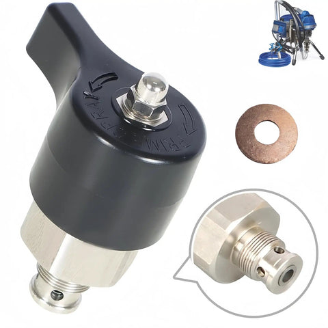Close-up of Upgraded 245103 Prime Spray Valve Kit With Drain Valve for airless paint sprayers, compatible with Graco 5900 7900 833 series.