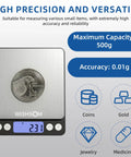 Pro Grade Jewelry Scale 500G By 0.01G Digital Gold Scale For Jewelers, Pawn Shops And Coin Dealers, displaying a coin on scale